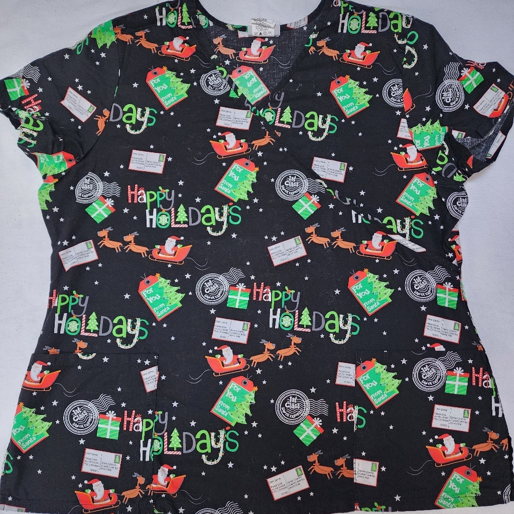Christmas Santa Scrub Top XL